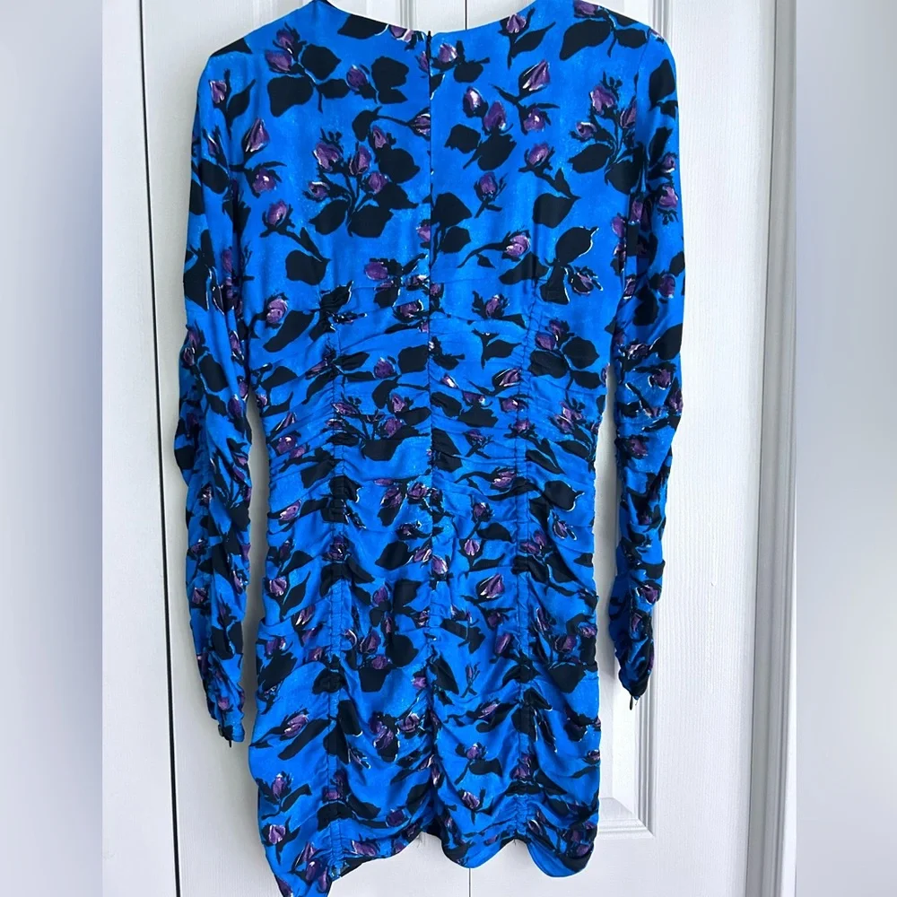 ZARA Blue Flowered Mini Dress Ruched S - Picture 3 of 6